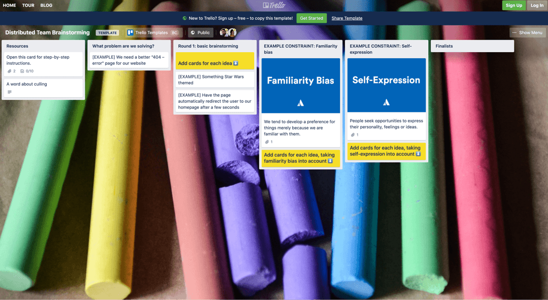 Brainstorming trello board