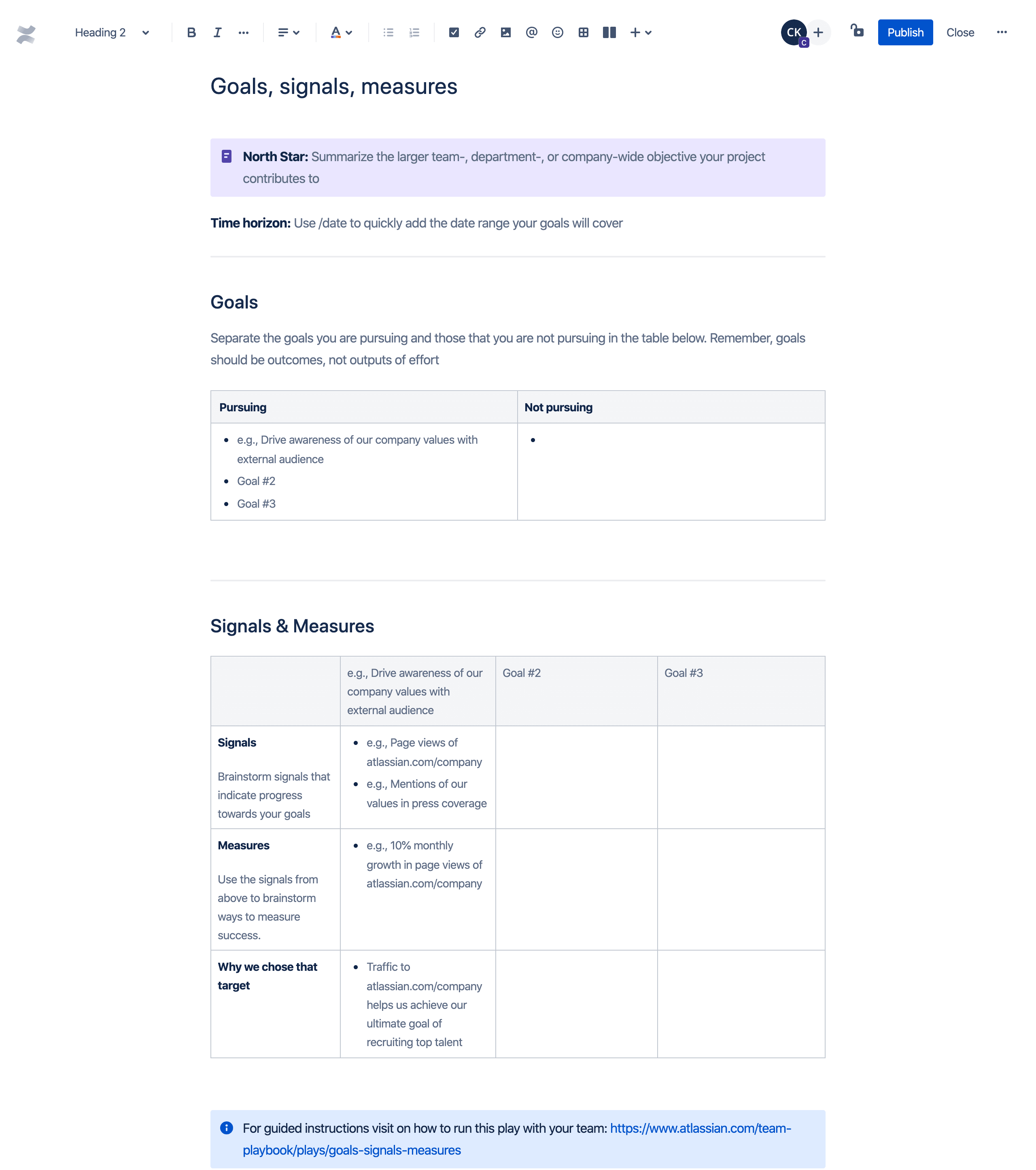 Goals, signals, measures template