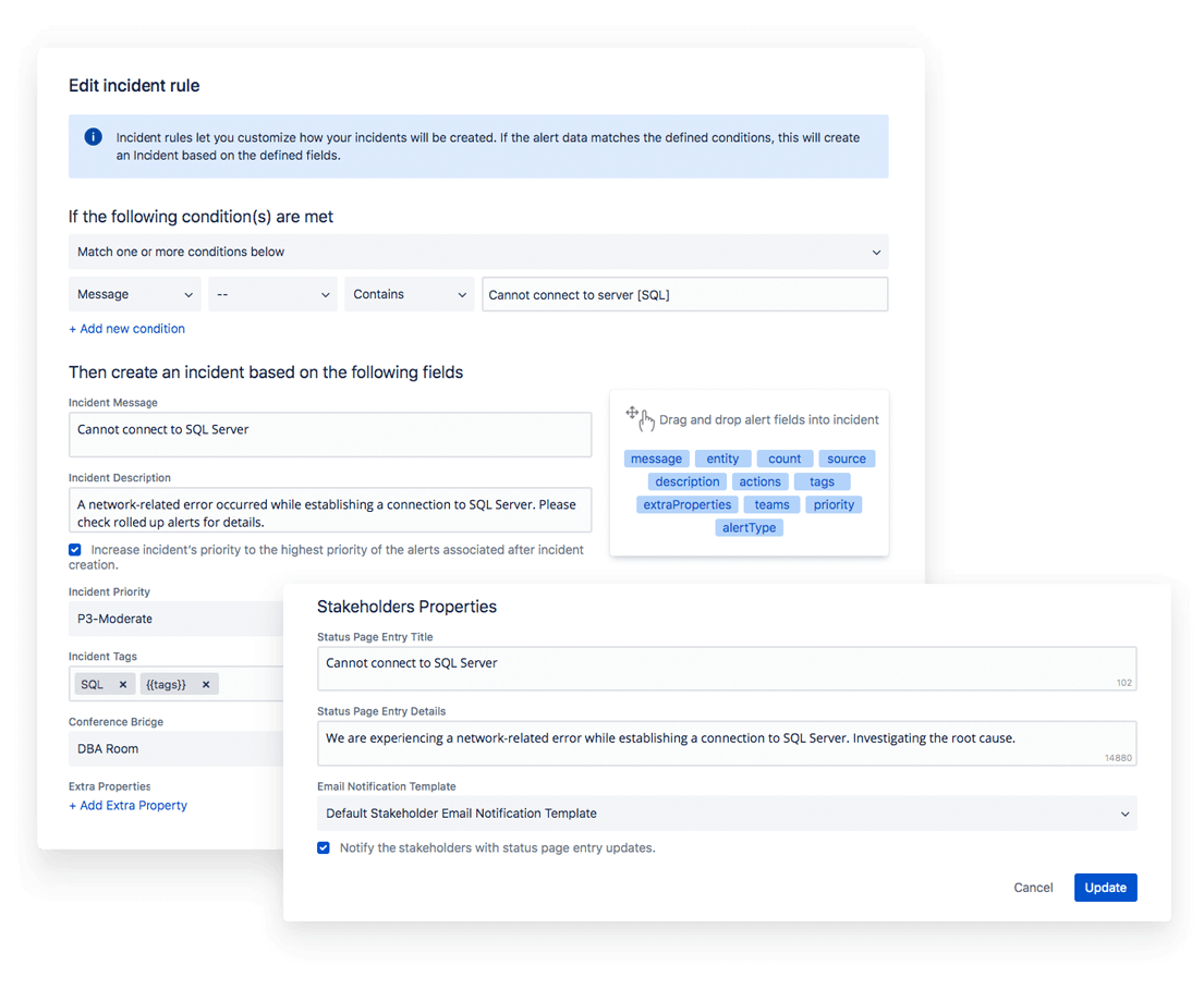 Instantané de l'écran d'édition d'incident