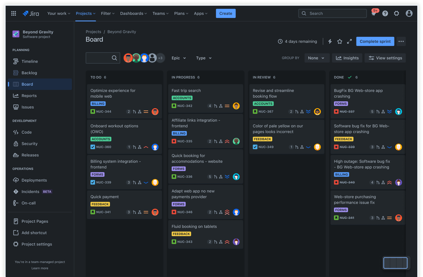 Scrum board view.