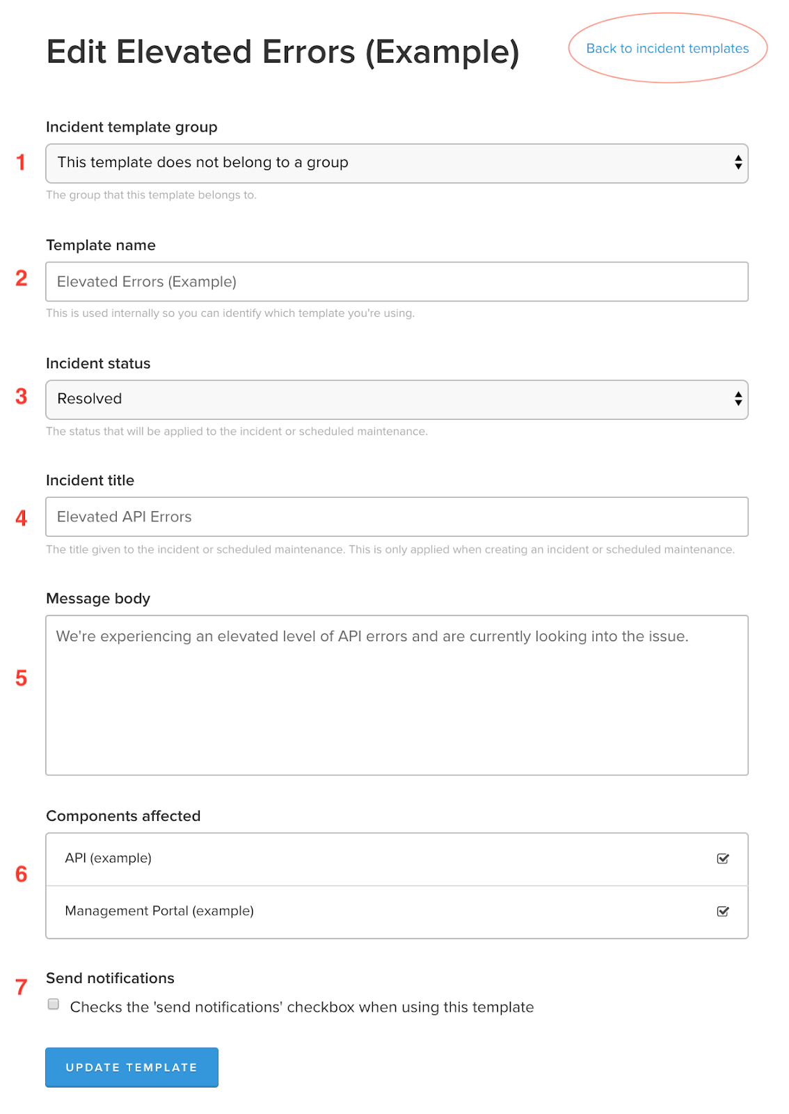 Screenshot highlighting incident templates