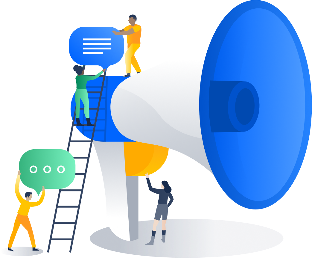 meeples on megaphone