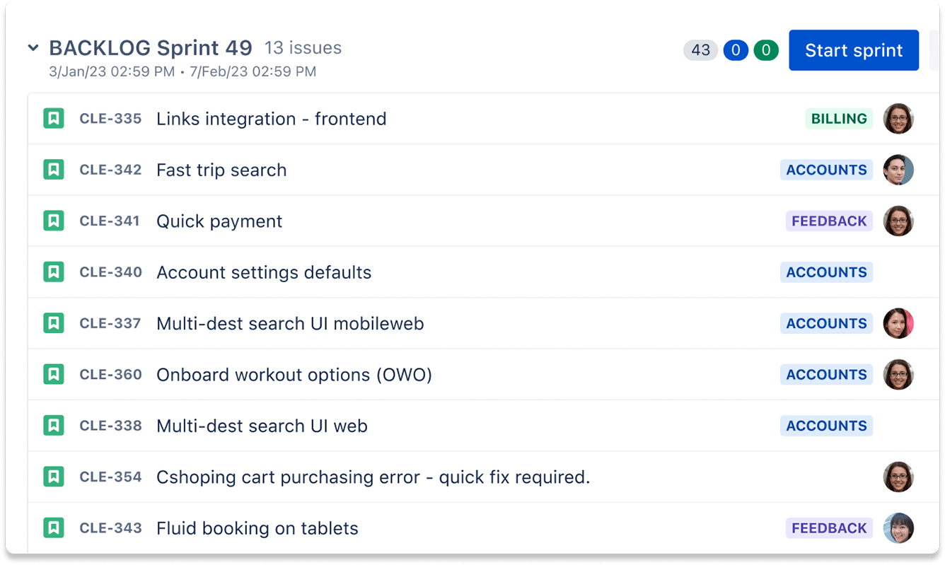 Board view of a kanban project in Jira Software