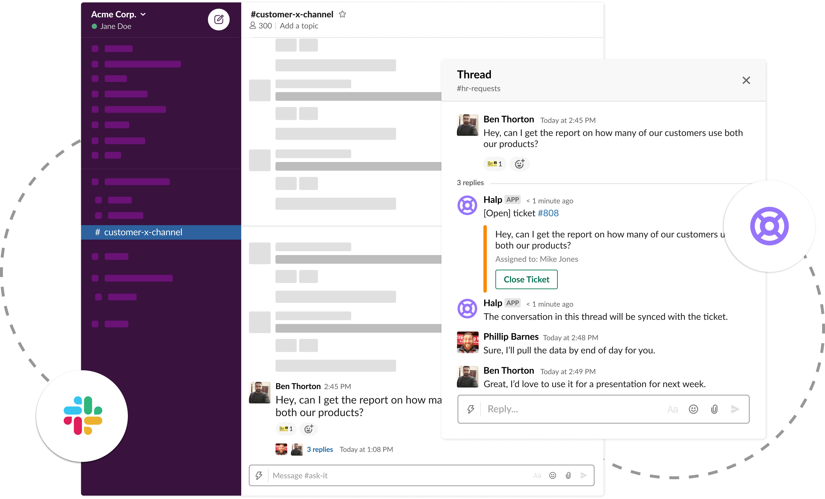 Slack-based ticketing for customer success channels