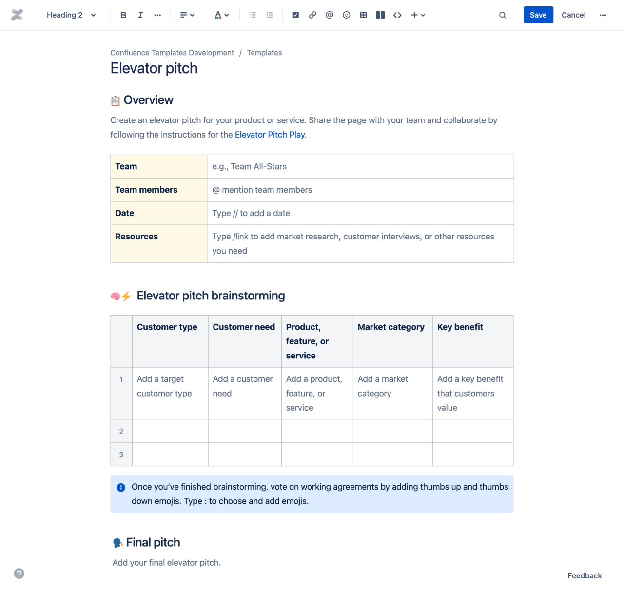 Elevator pitch template