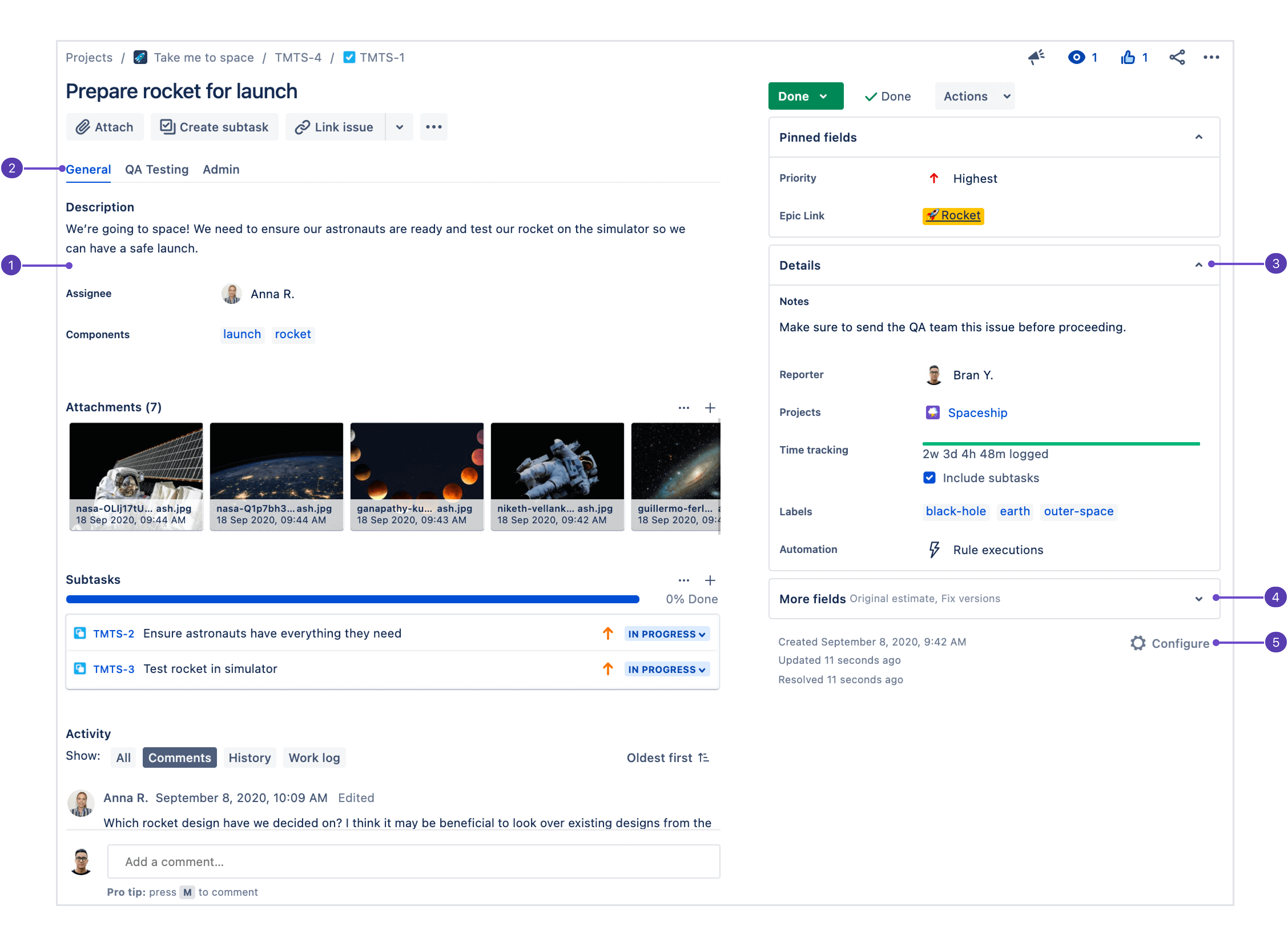 Full window view of a work item in Jira Software