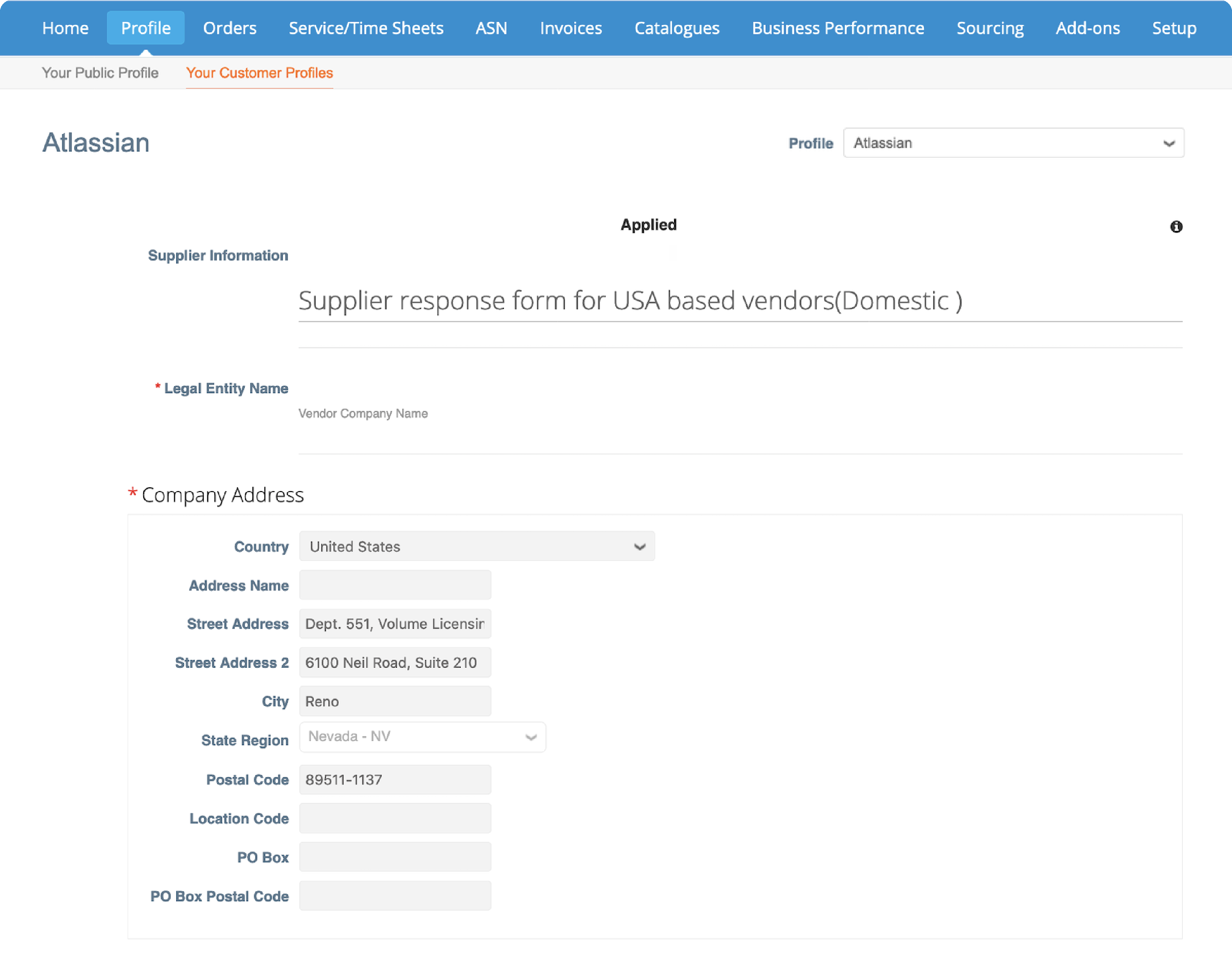 Once vendor form is displayed, please validate details. These details are the details that Atlassian have in their records.