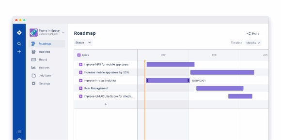 Image of a product roadmap in Jira