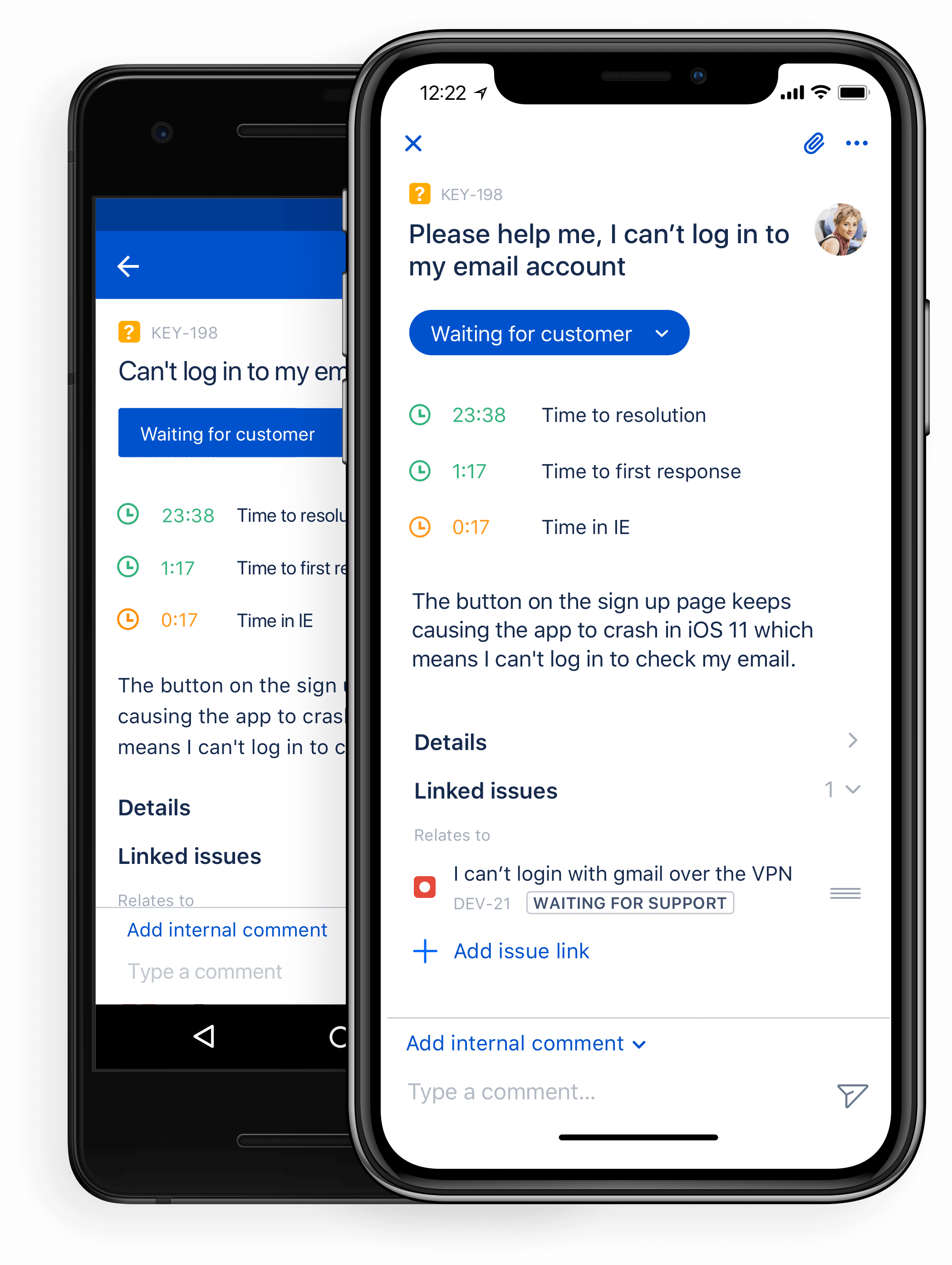 Screenshot der Jira Service Management-Mobile App für Android und iPhone