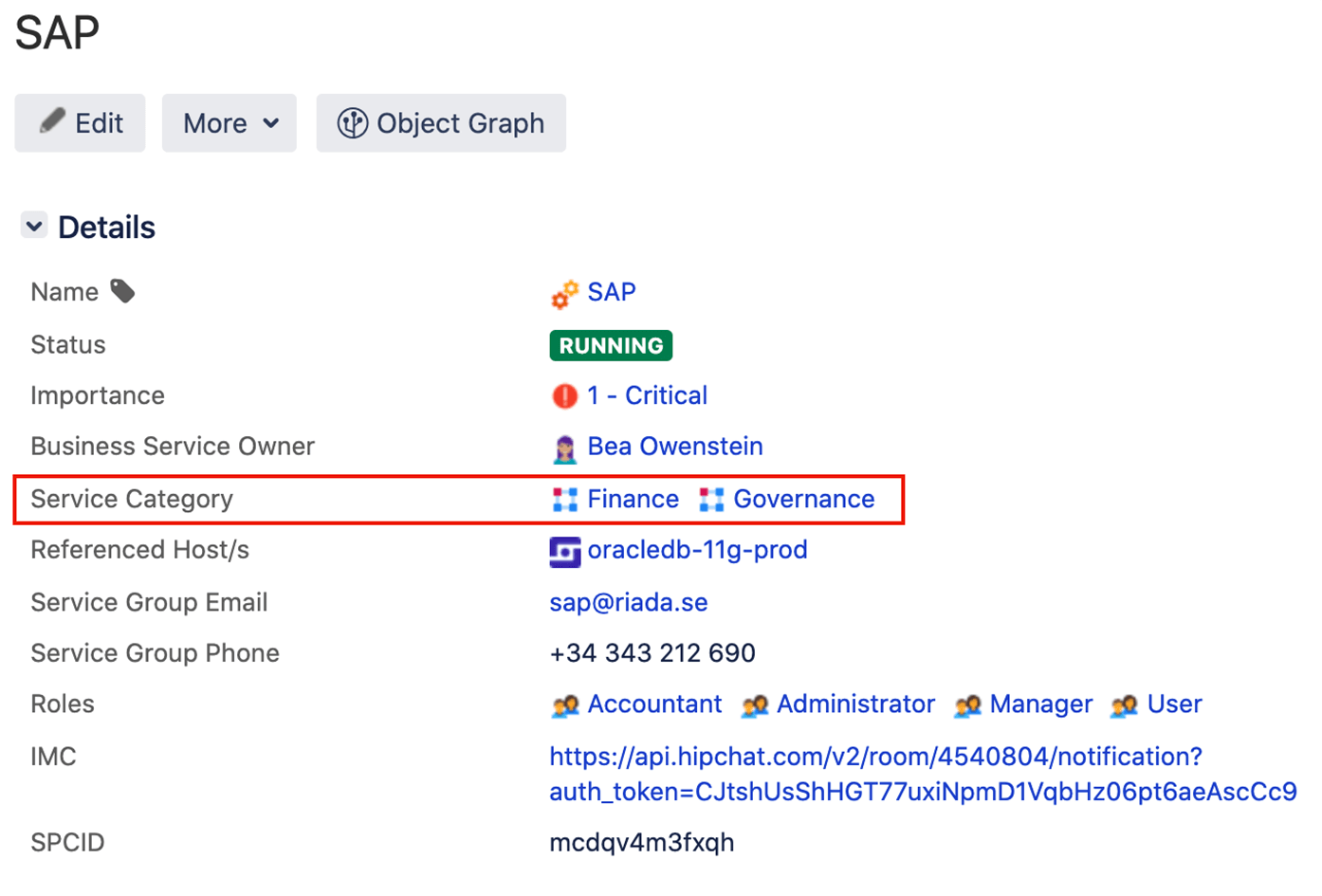 "Business Services" as an example of categorizing object types