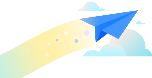 雲の中を飛ぶ紙飛行機をイメージした背景画像
