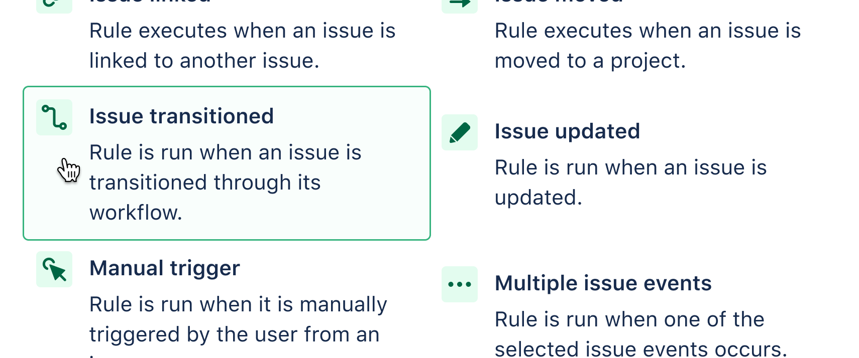 Choosing Issue transition trigger