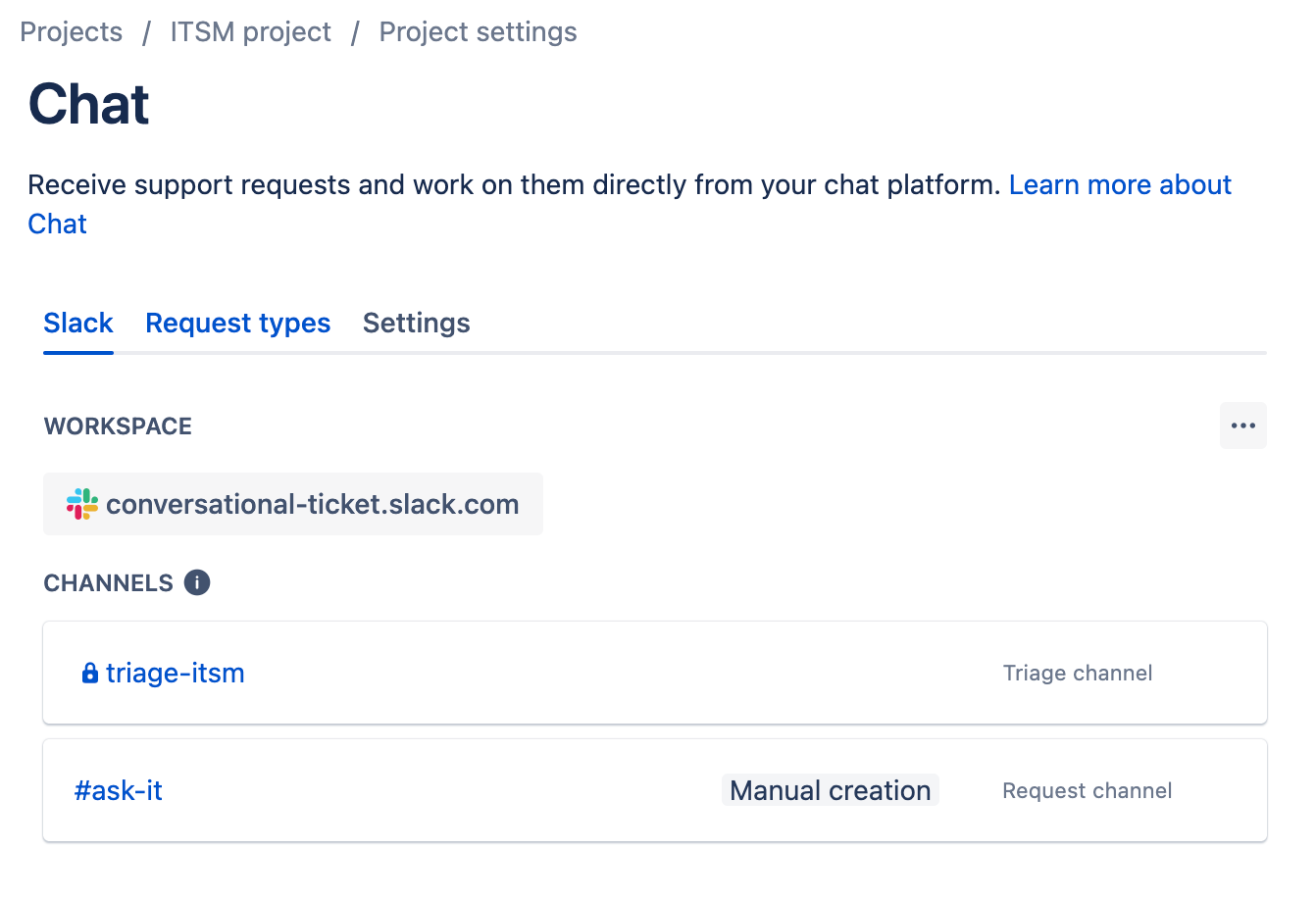 Herstellen einer Verbindung mit Slack im Jira Service Management Chat