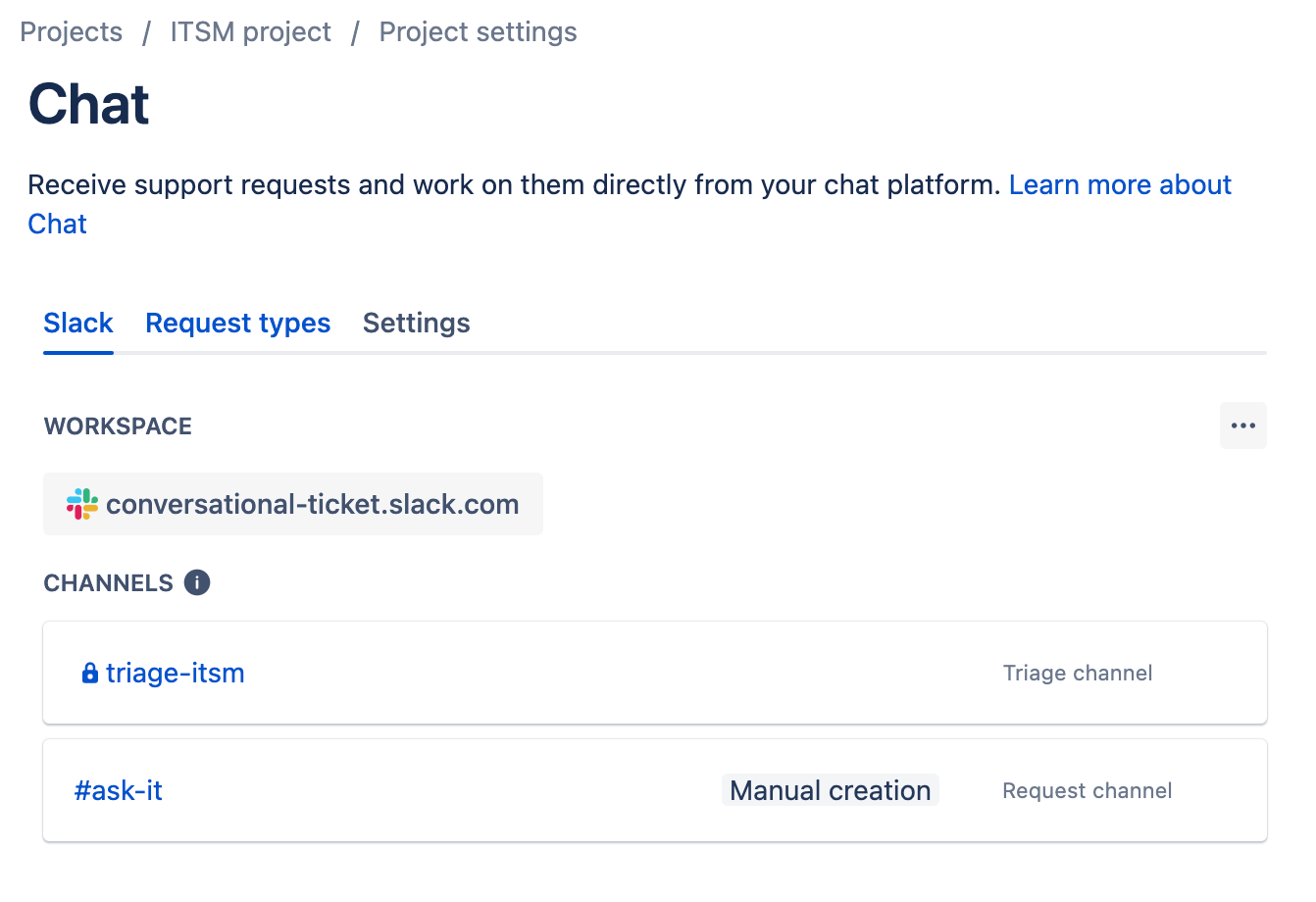 Connecting to Slack in Jira Service Management Chat