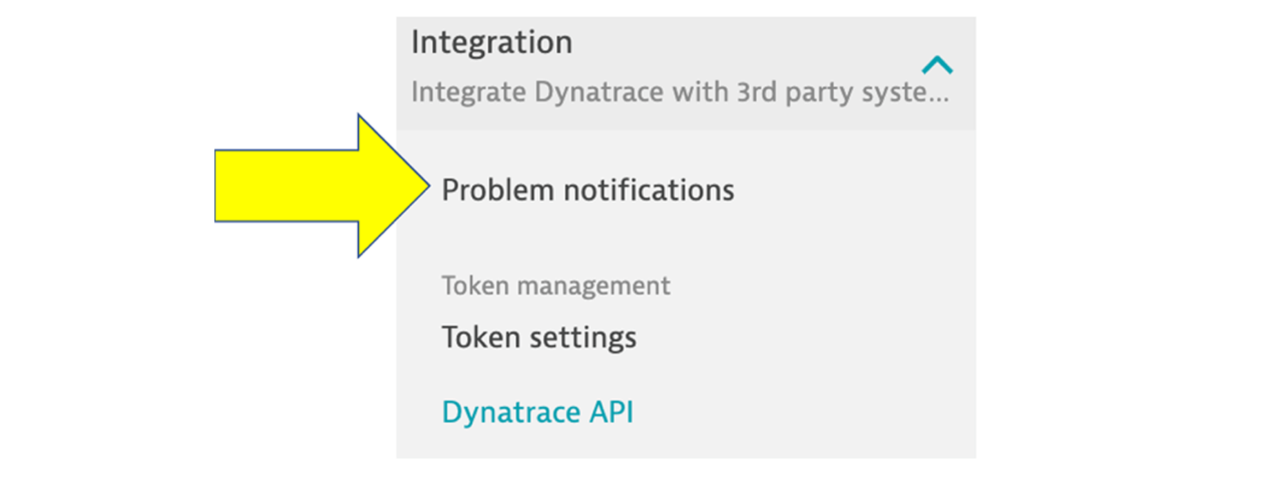 Problem notifications under "integration" in left side nav