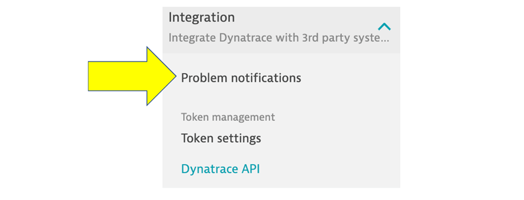 Notifications de problème sous Integration (Intégration) dans le menu de navigation de gauche