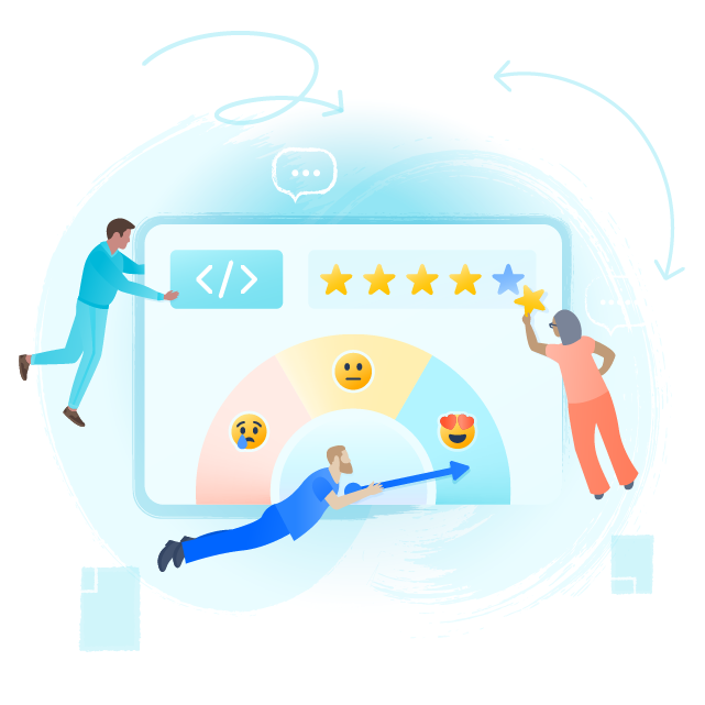 エクスペリエンスについてアンケート調査に記入している開発者