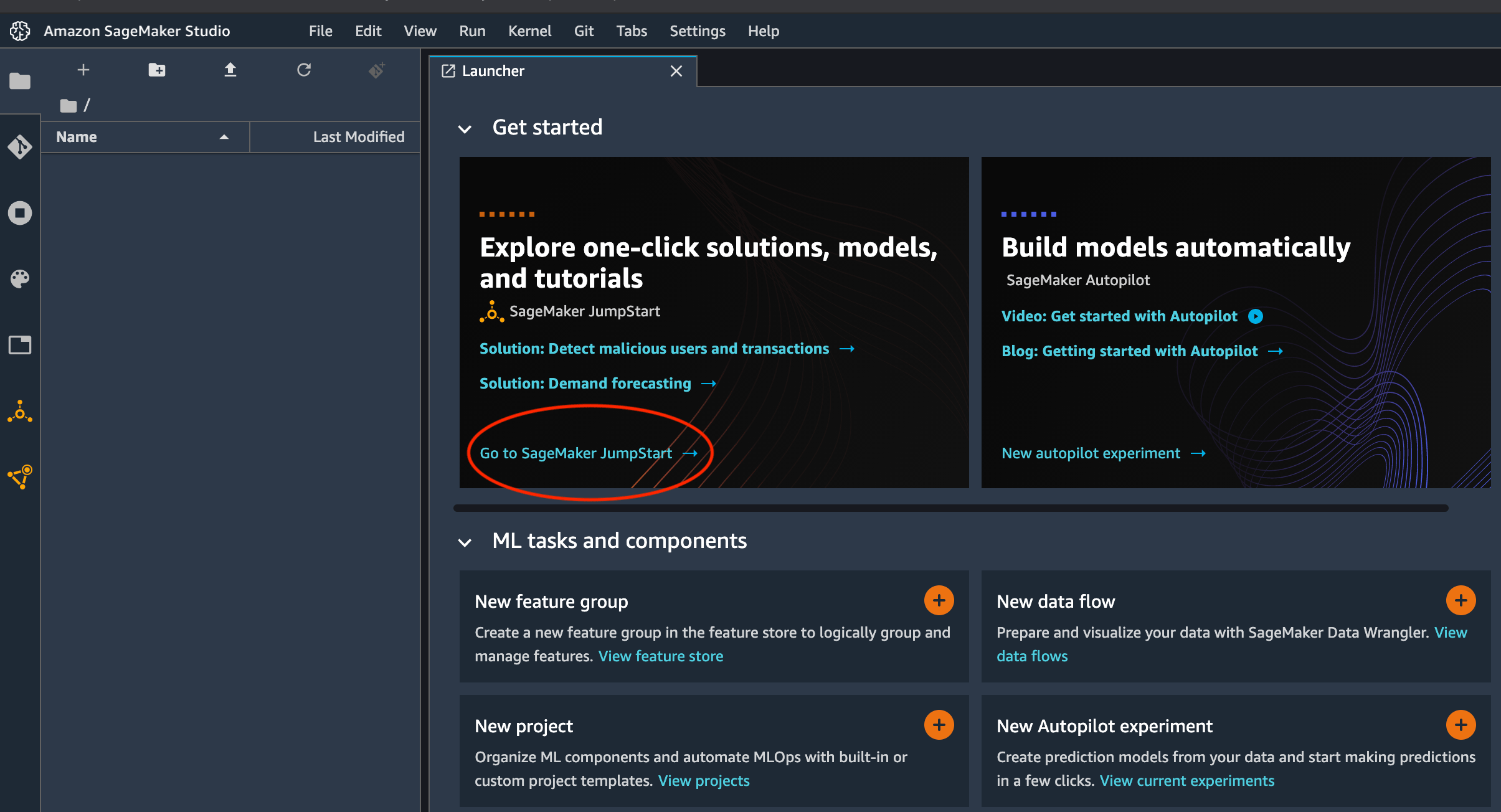 Screenshot van SageMaker JumpStart