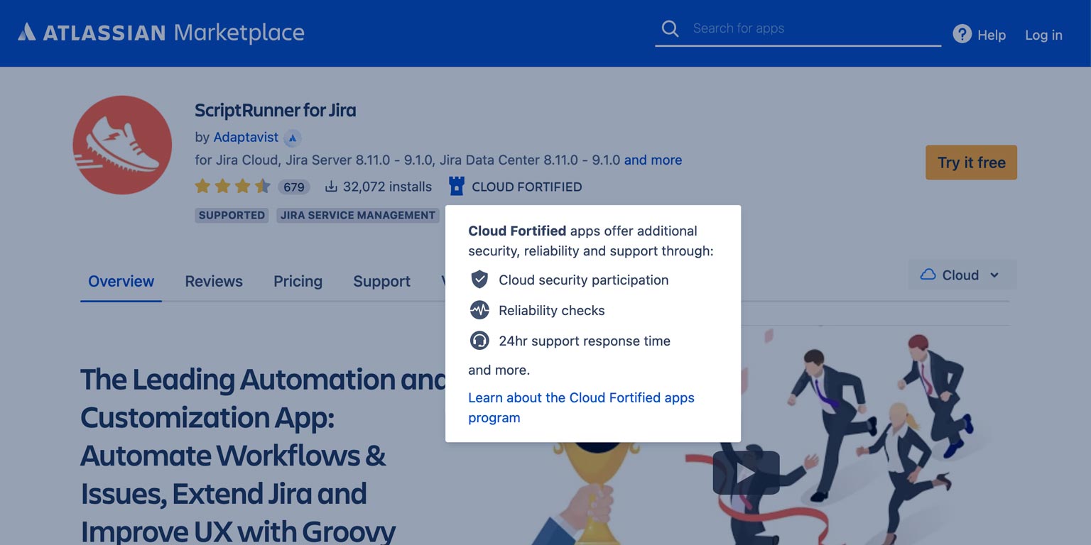 Więcej informacji o zabezpieczeniach aplikacji można znaleźć w ofercie aplikacji w wersji Cloud w sklepie Atlassian Marketplace