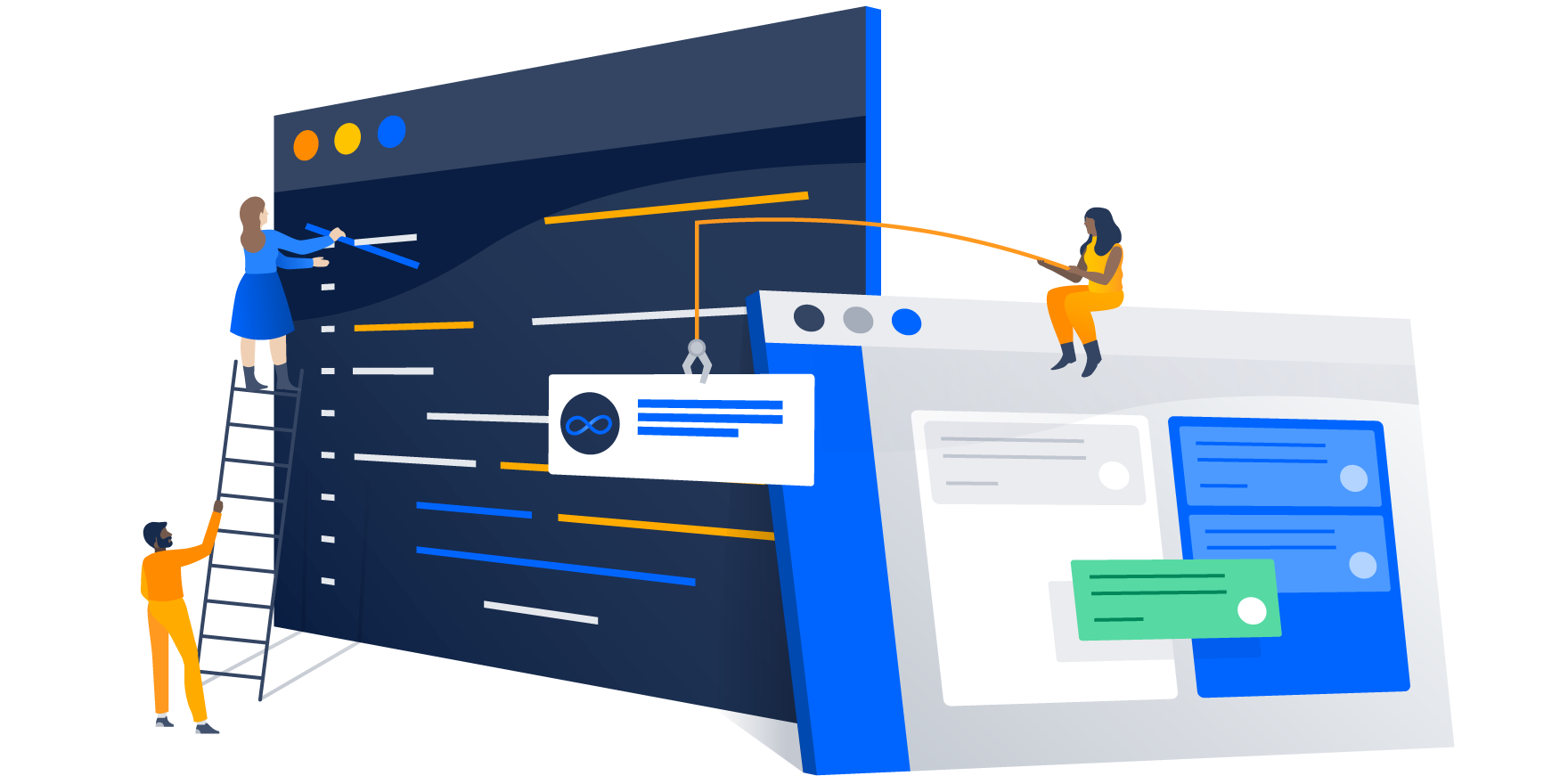 Illustration of code terminal and a Jira ticket being brought over