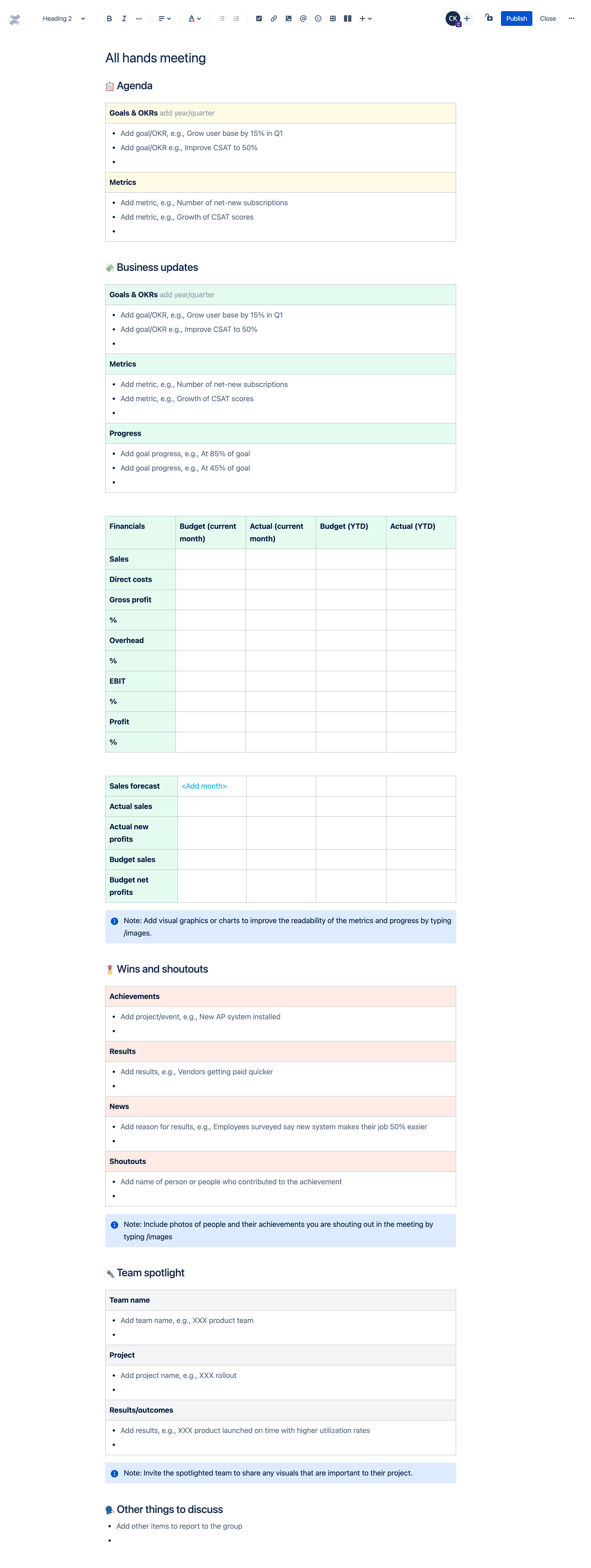 Template de reunião geral