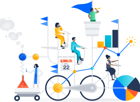 生産性を示す自転車に乗る人形