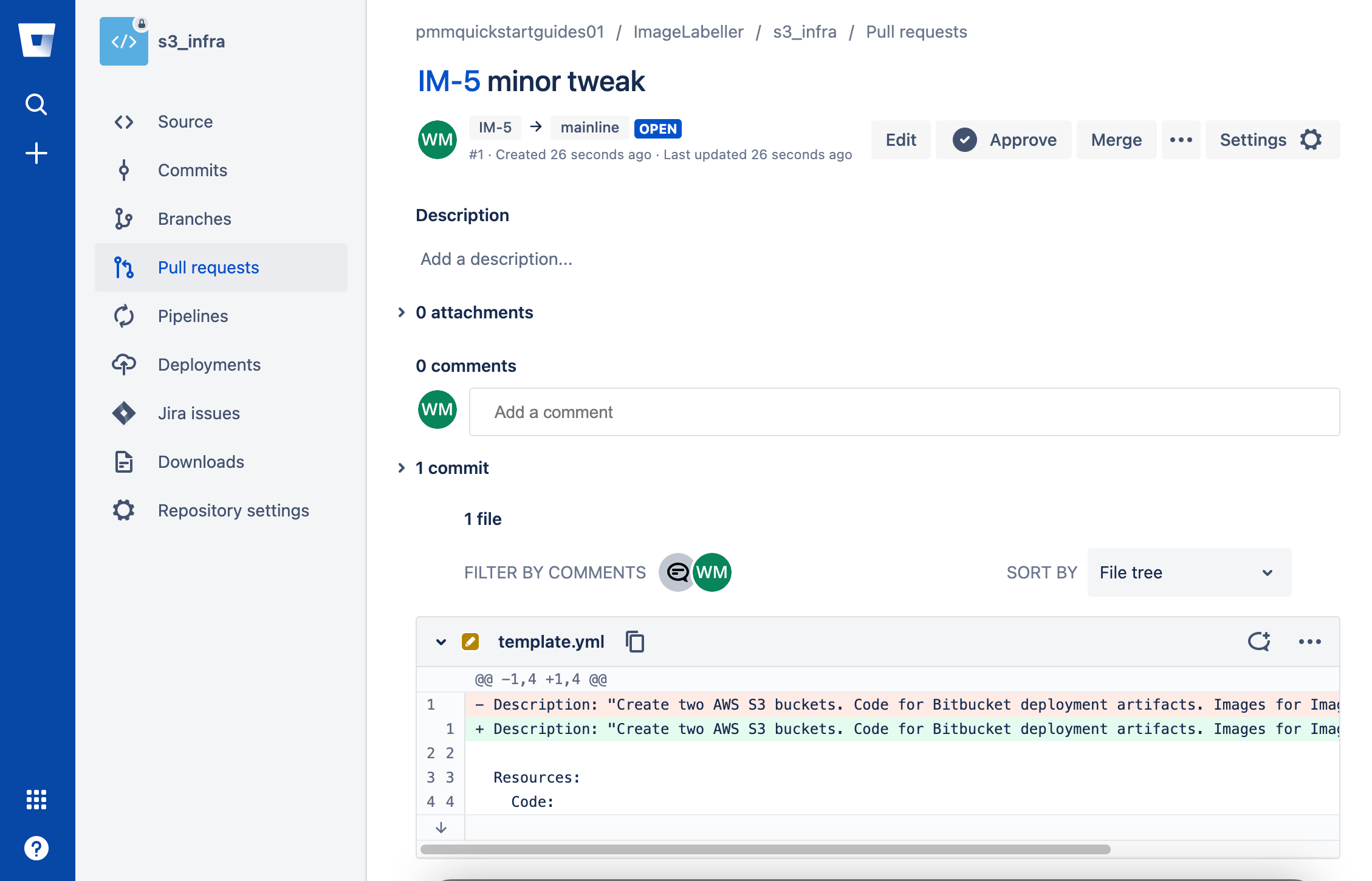 Подтверждение и объединение запроса pull в Bitbucket