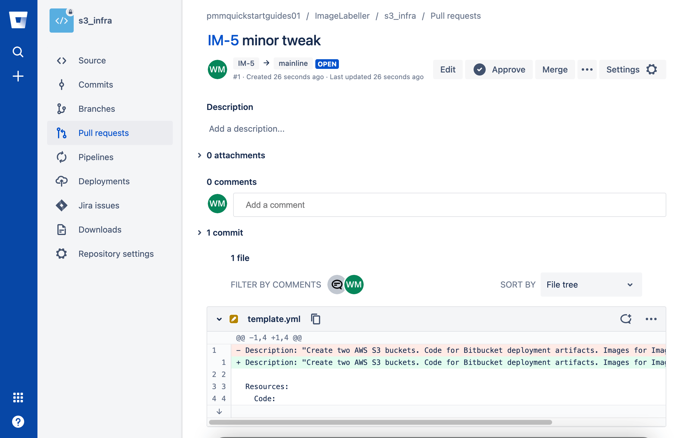 Approve and merge pull request in Bitbucket