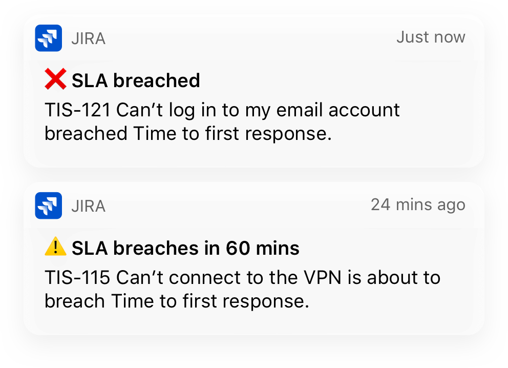 Mobile Benachrichtigungen der Jira Service Desk-Mobile App