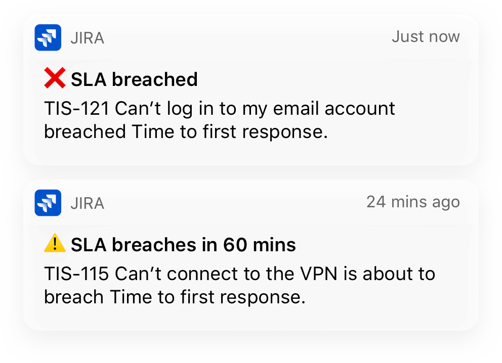 Mobile notifications from Jira Service Desk mobile app