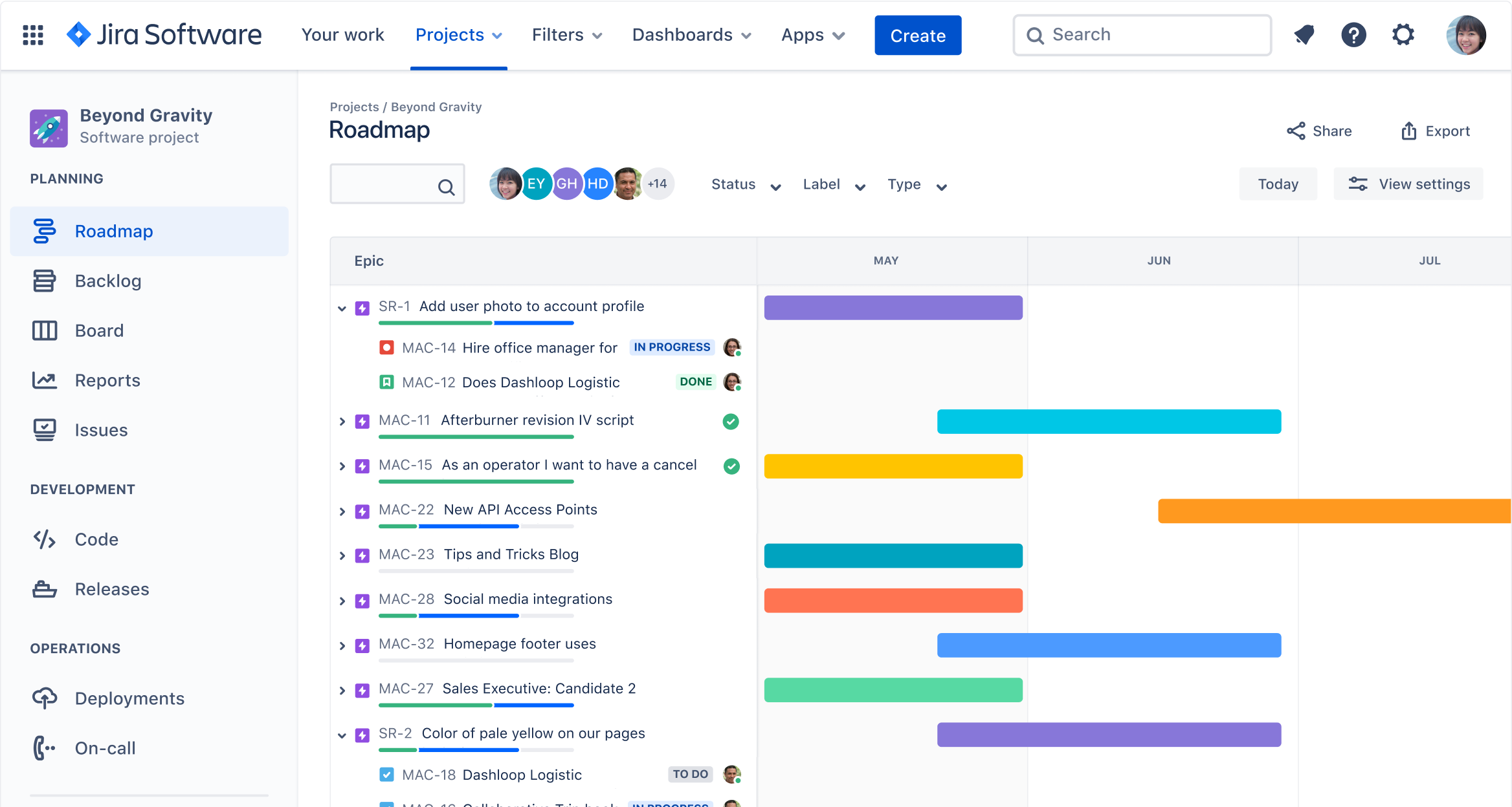 Roadmaps screen in Jira Software