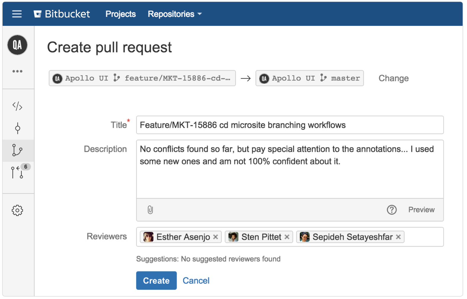 Bitbucket workflows pull request screenshot | Atlassian CI/CD