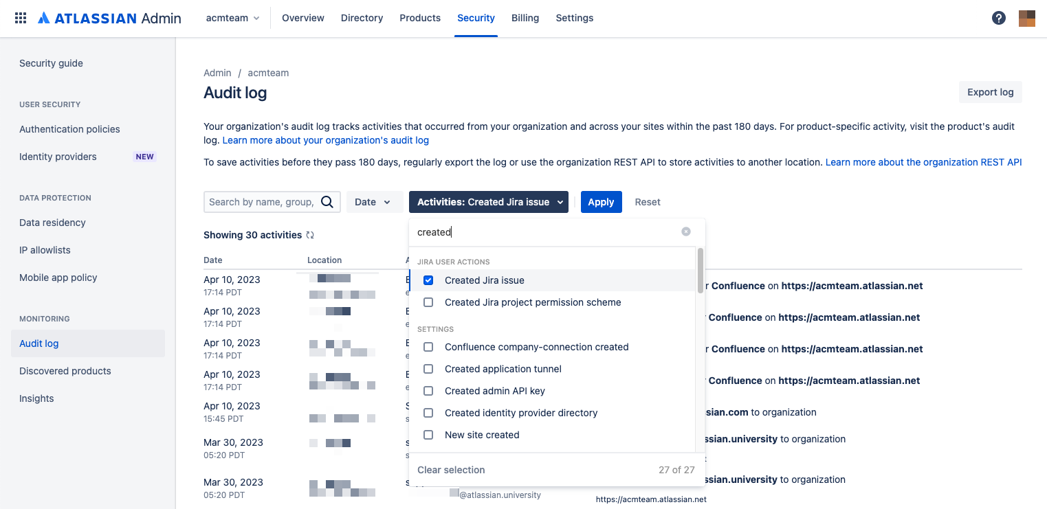 Configuración de incidencia de Jira creada en un menú desplegable