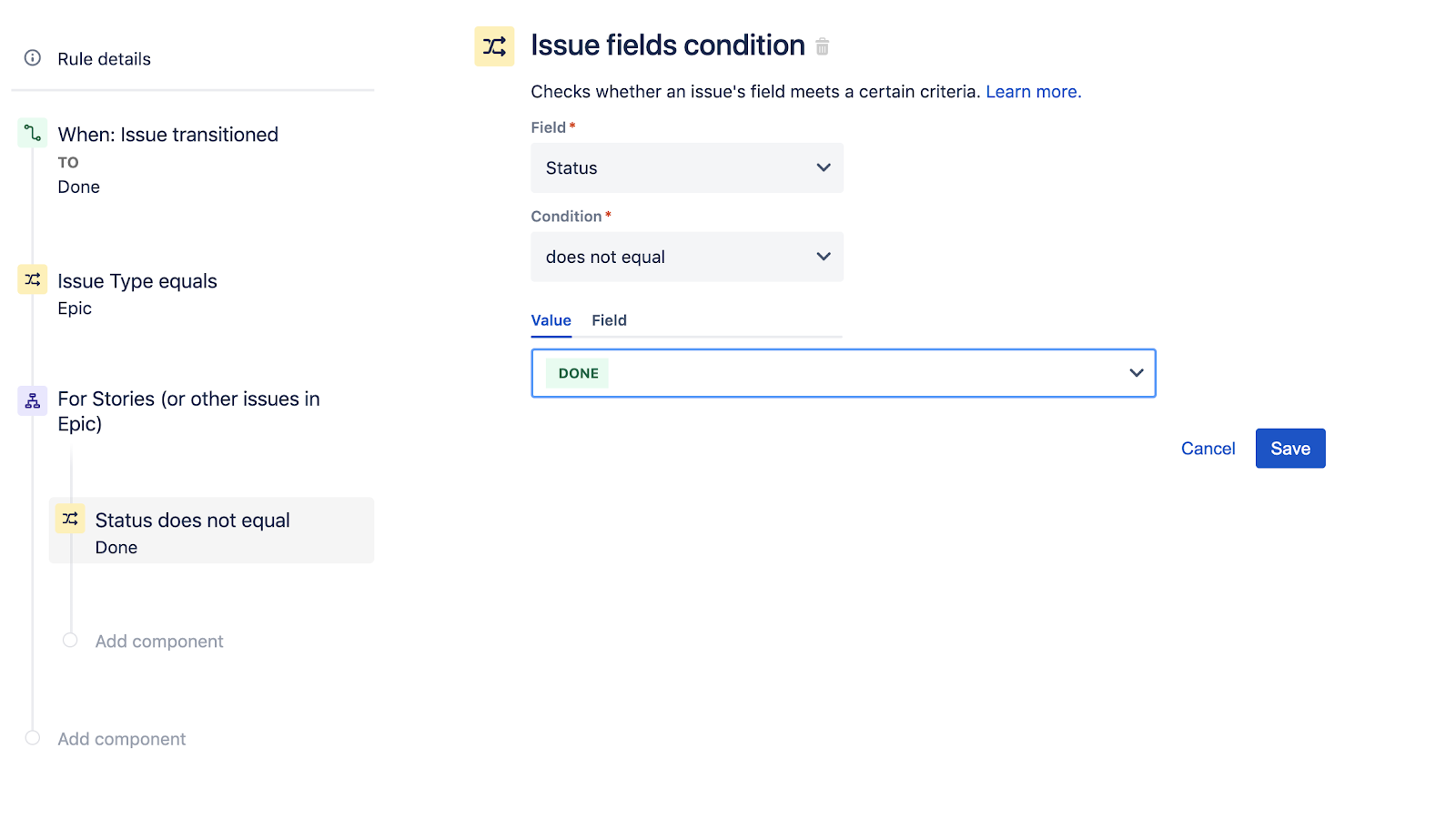 Jira Software で [Issue fields condition (課題フィールドの条件)] を構成する