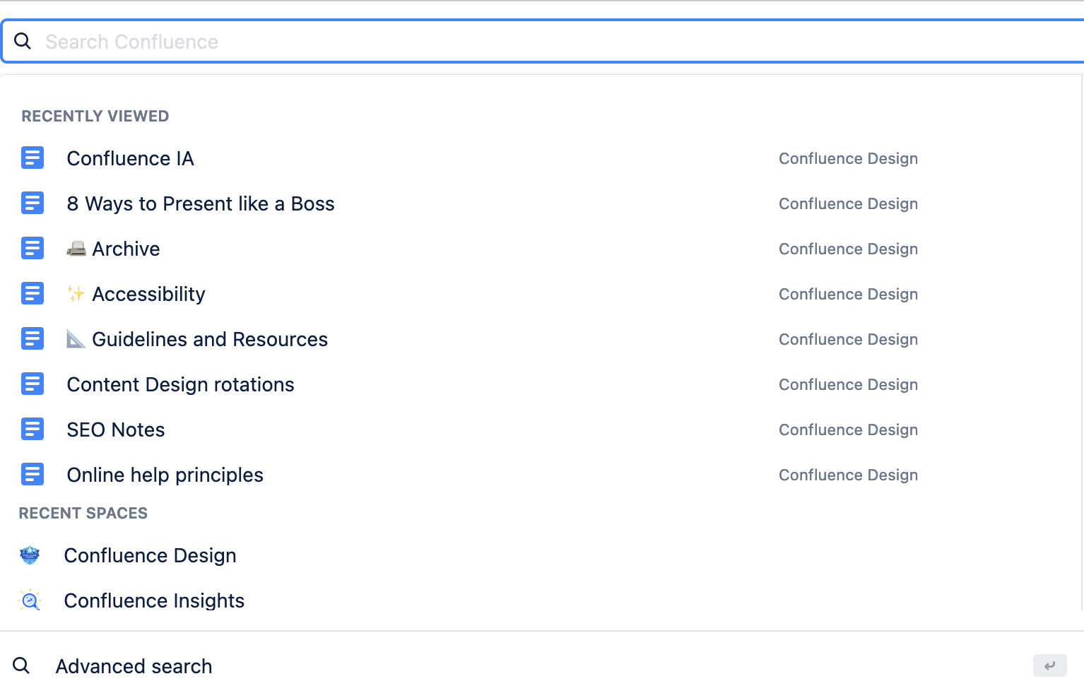 Confluence quick search