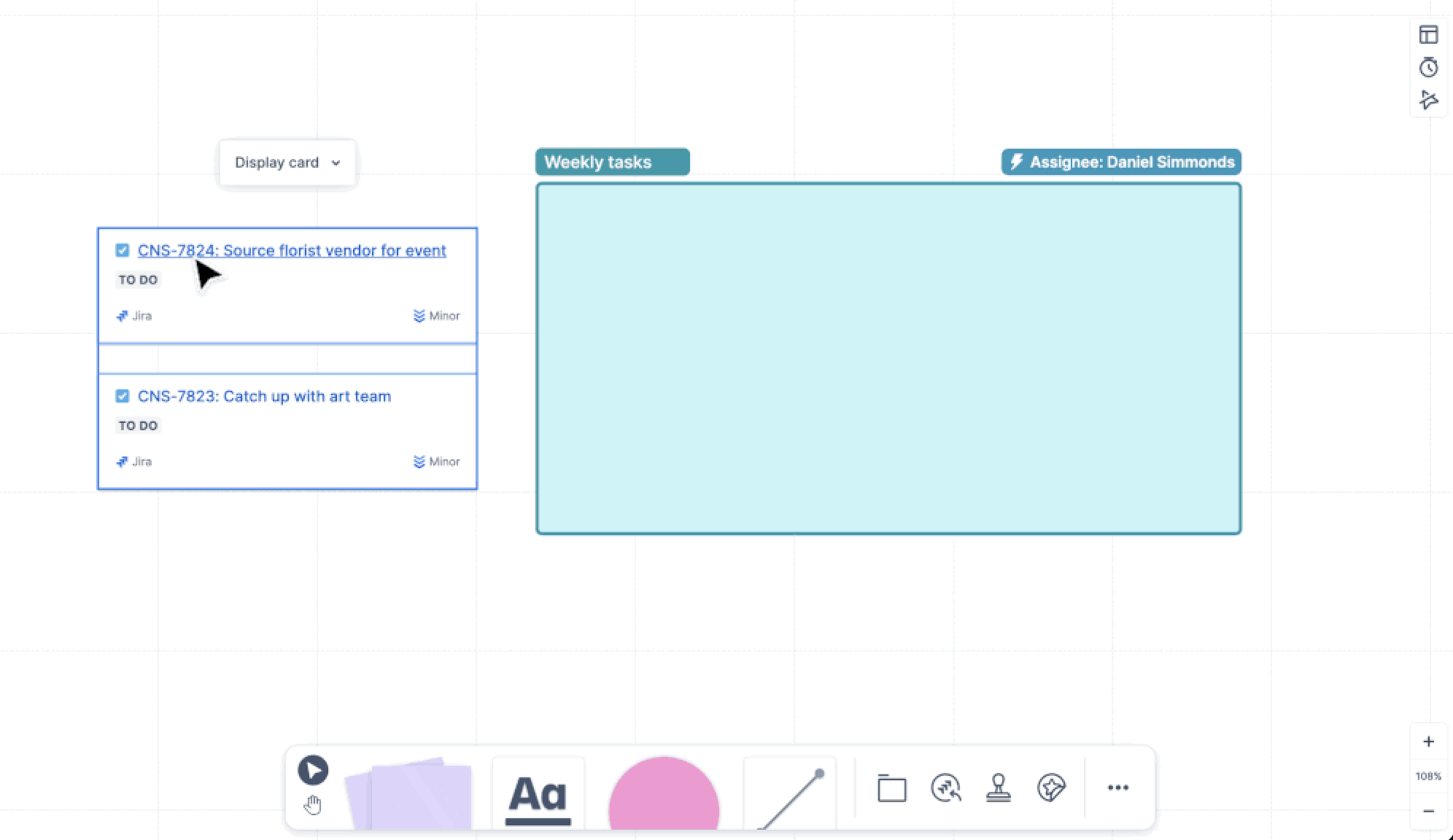 Sections intelligentes Jira dans les tableaux blancs Confluence