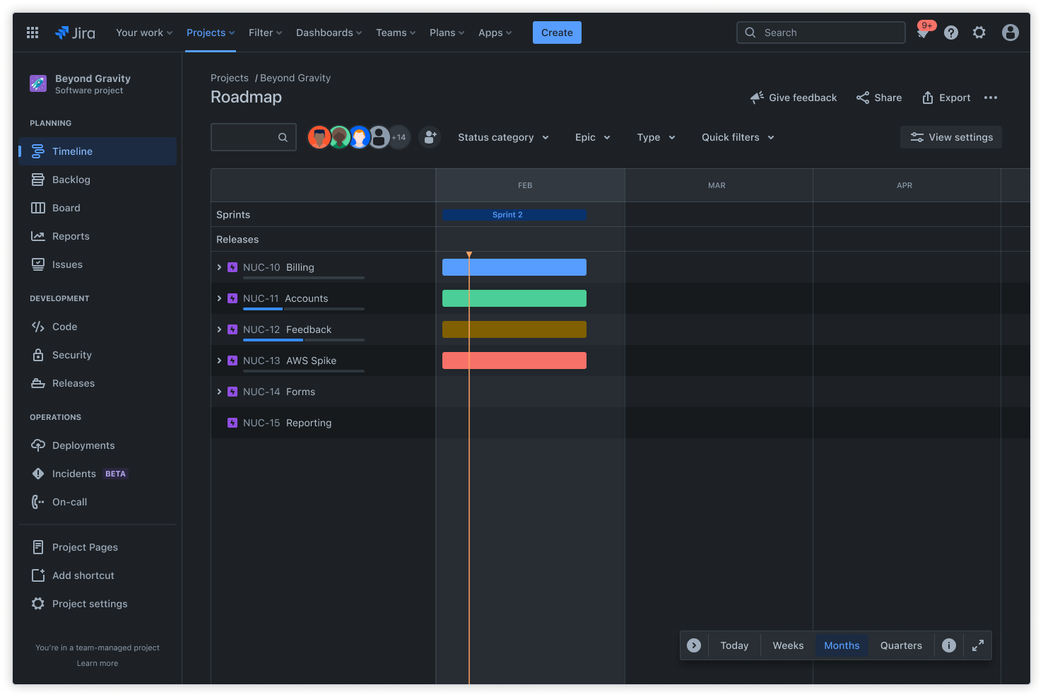 Jira roadmap screenshot