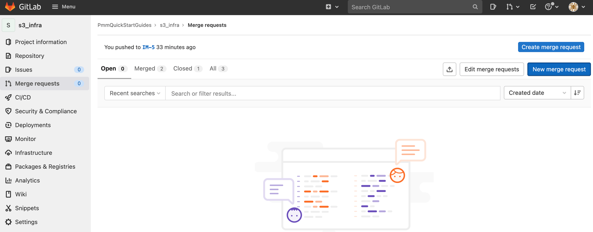 Экран запросов на слияние в GitLab