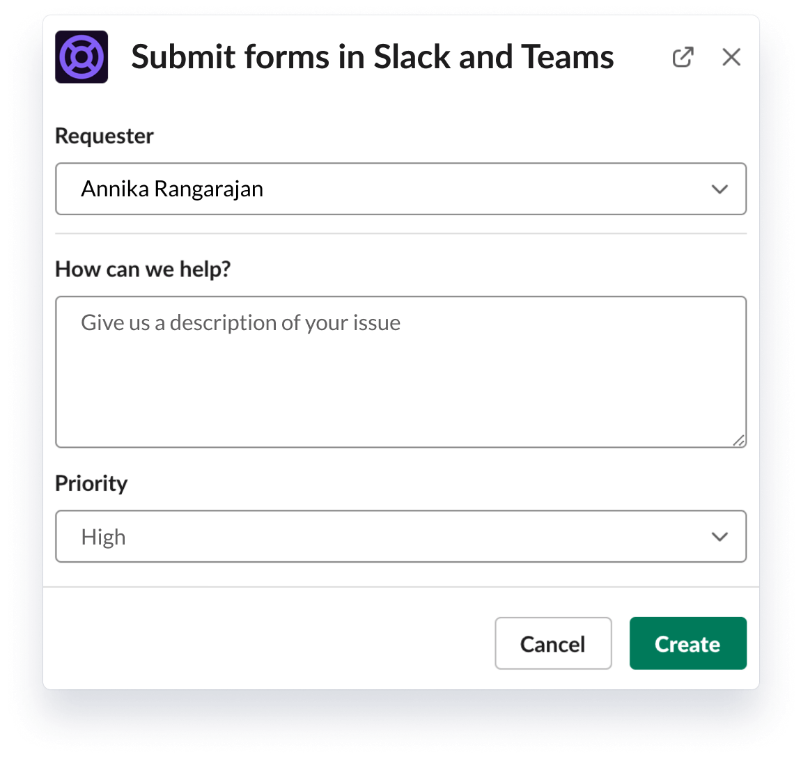 Submit forms in Slack