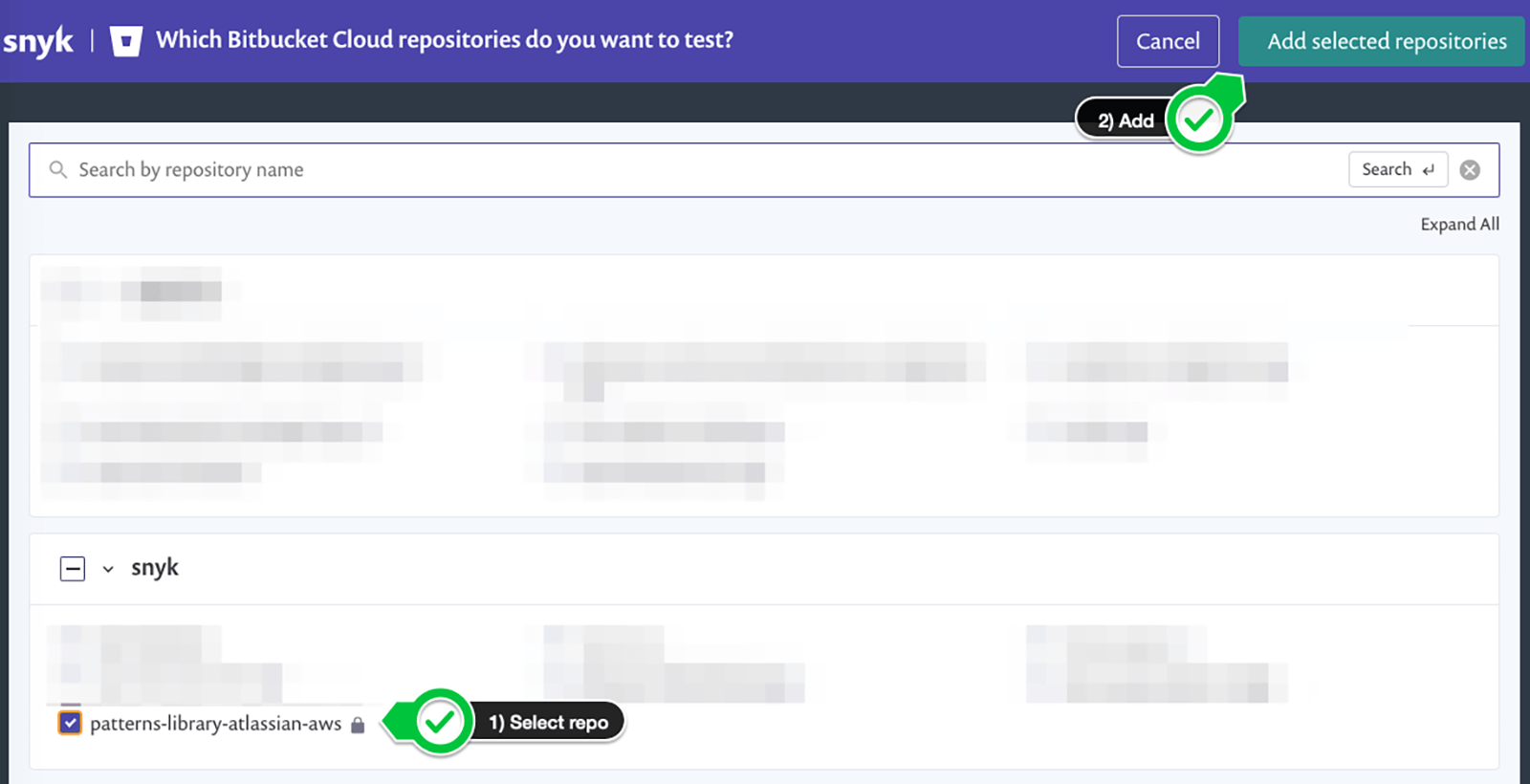 Add selected repositories button in top right corner