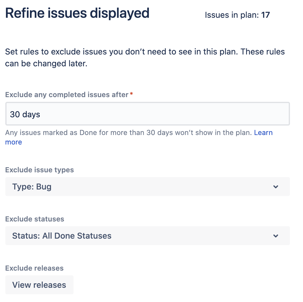 Refine issues displayed in Advanced Roadmaps