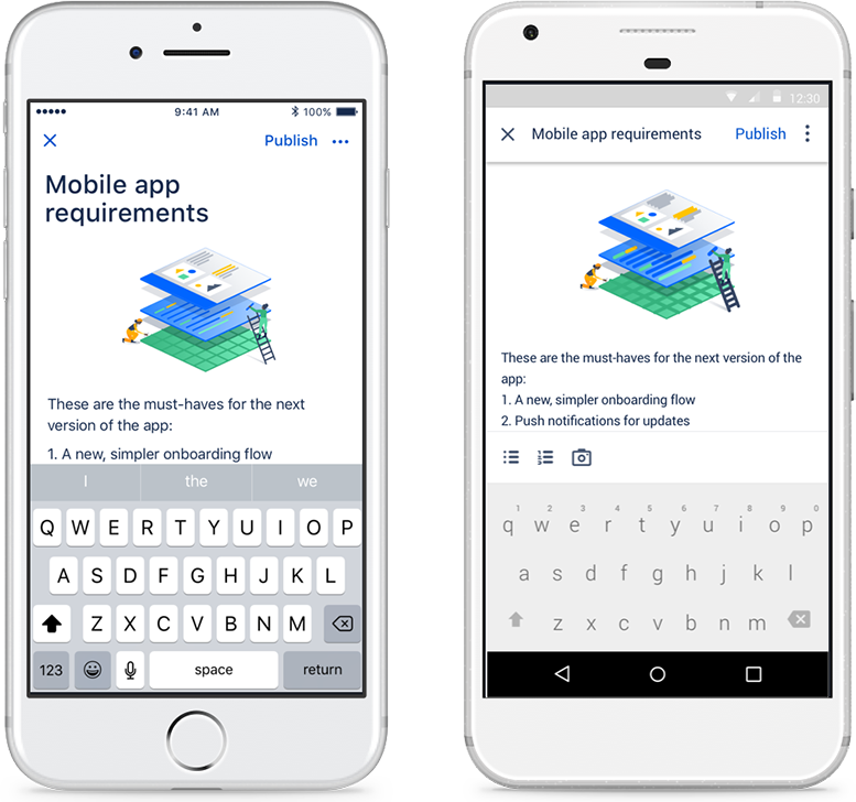 Créer des documents Confluence sur un téléphone portable