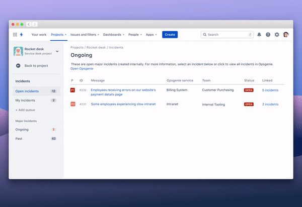 Jira Service Desk incidents context flow