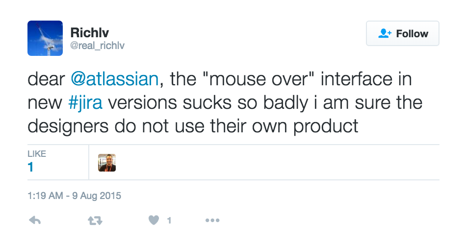 Tweet: dear @atlassian, the