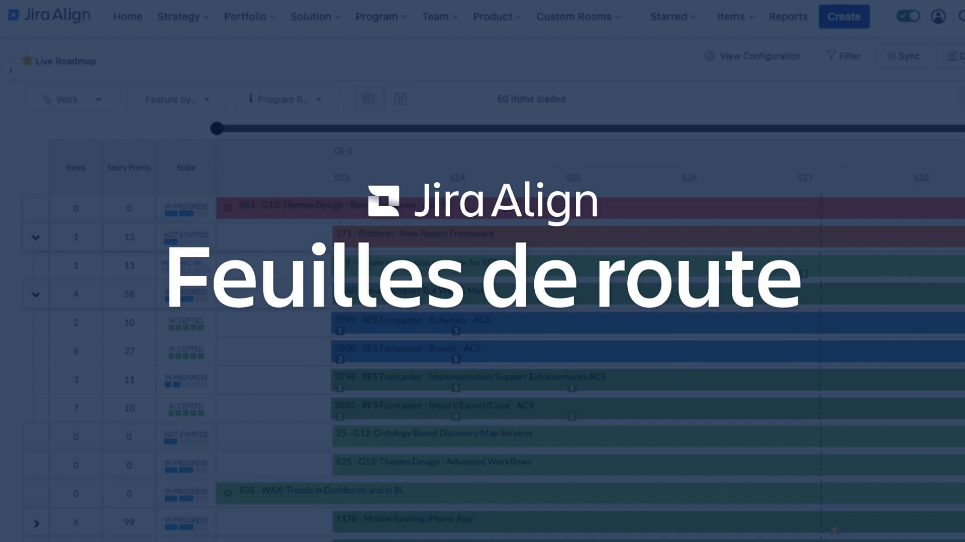 Image des feuilles de route dans Jira Align