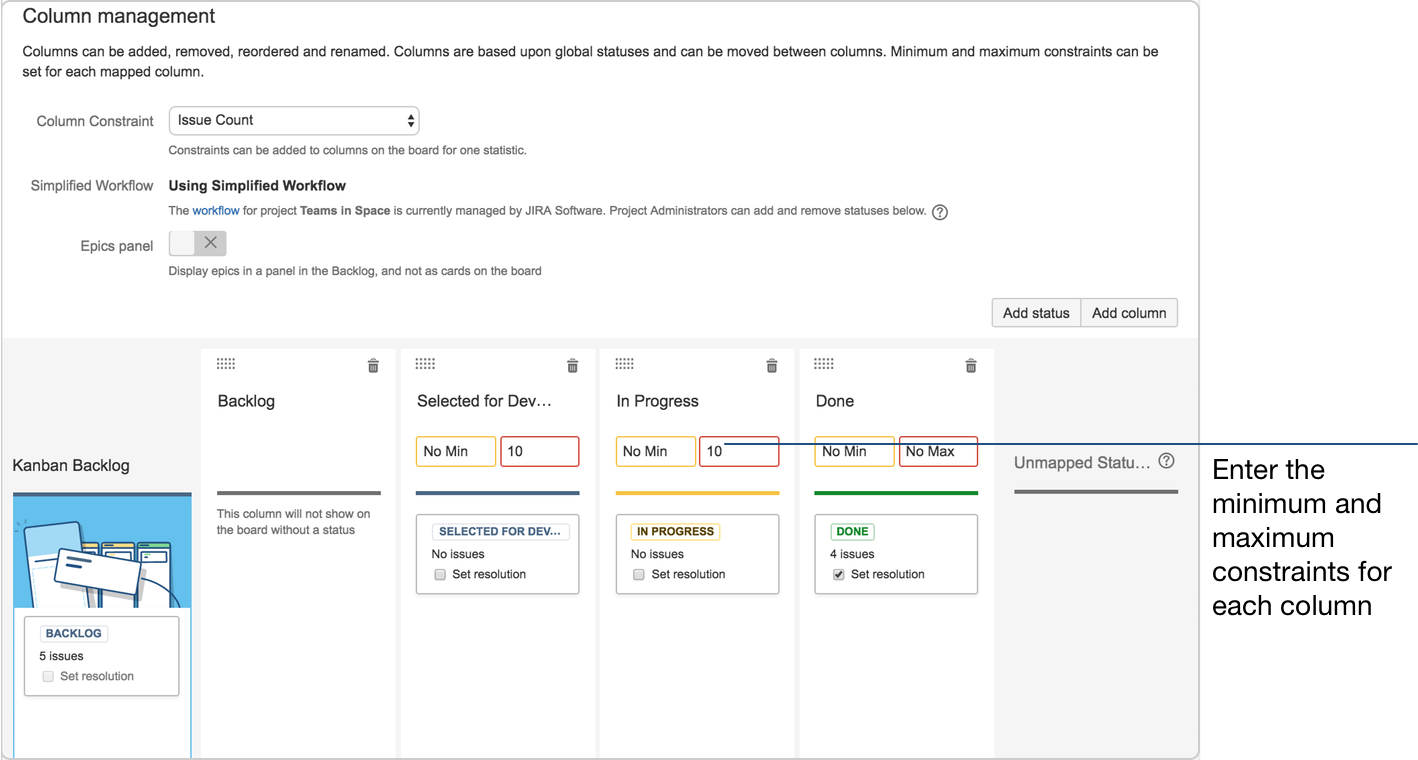 Beispiel für Spaltenbeschränkungen | Atlassian Agile Coach