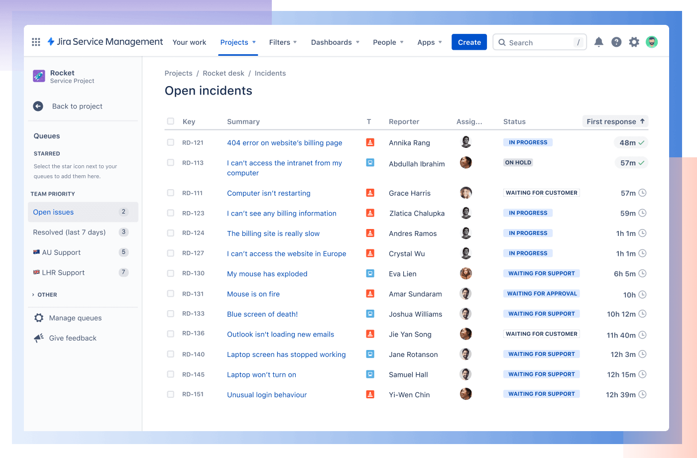 Otwarte incydenty w Jira Service Management