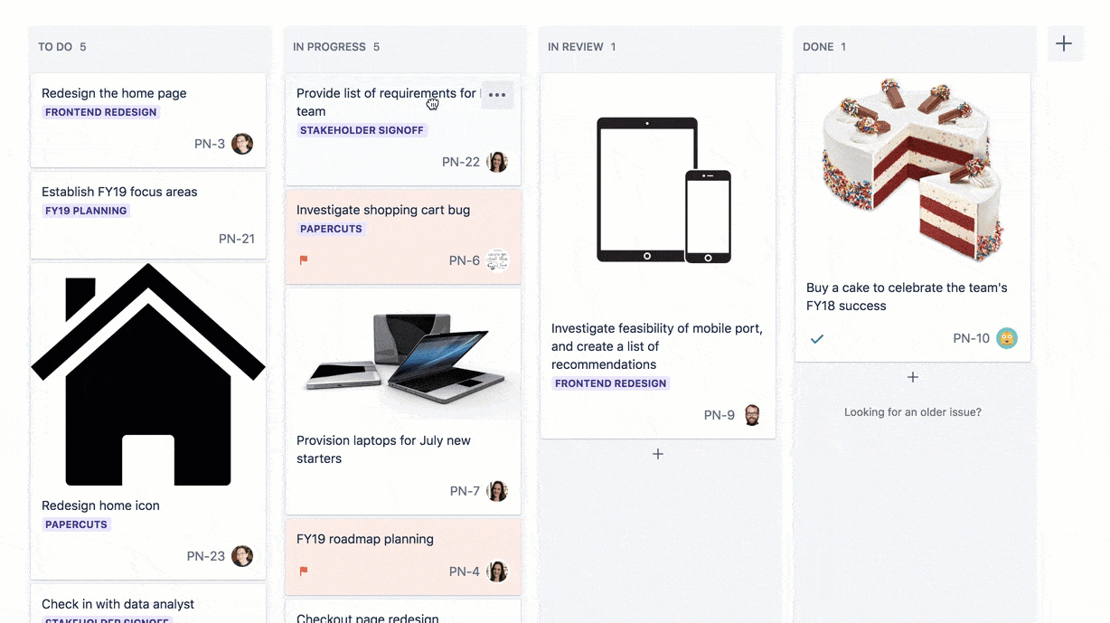 Újgenerációs Jira-táblát mutató GIF