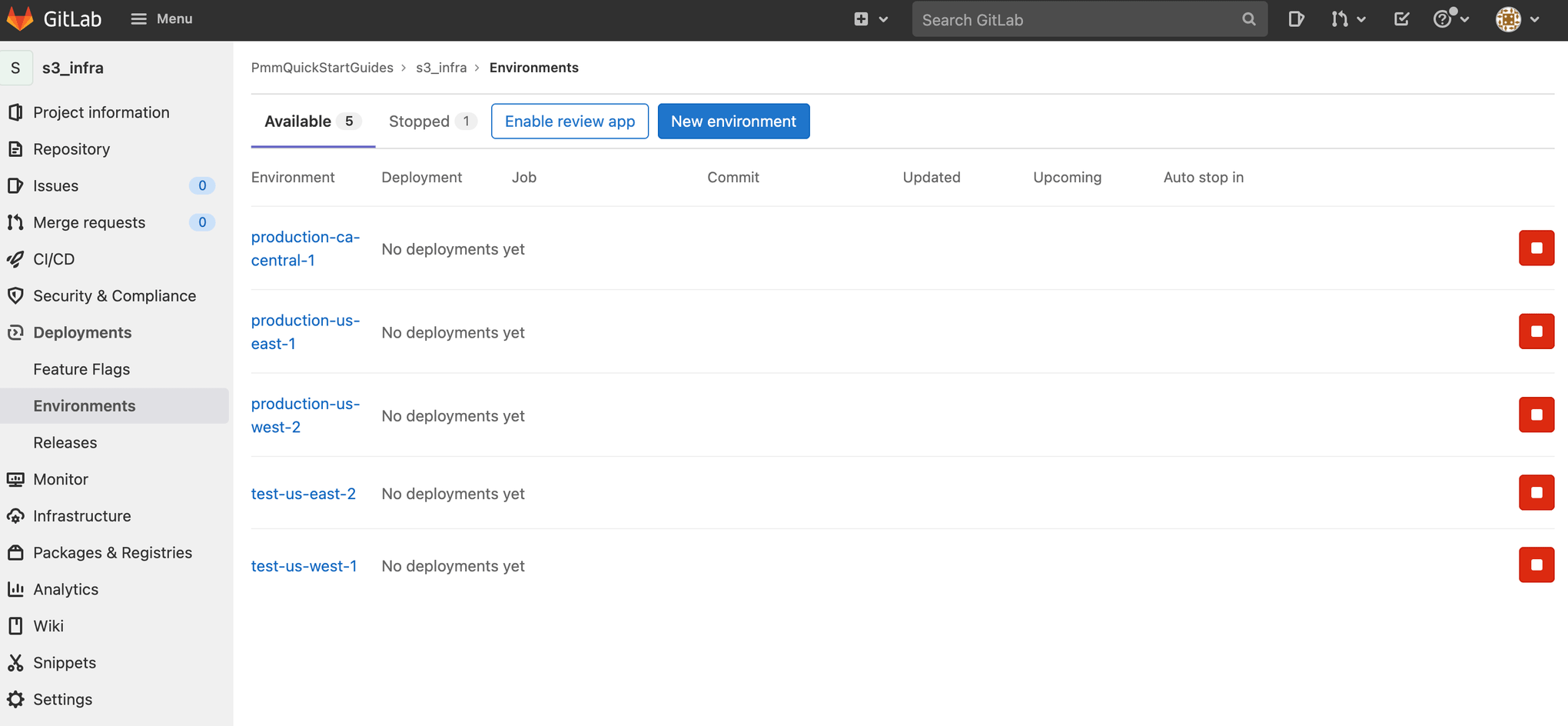Setting up deployment environments in GitLab