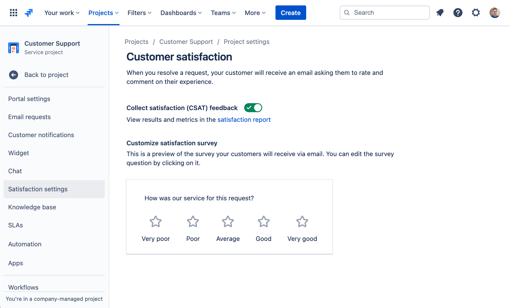 customer satisfaction screenshot